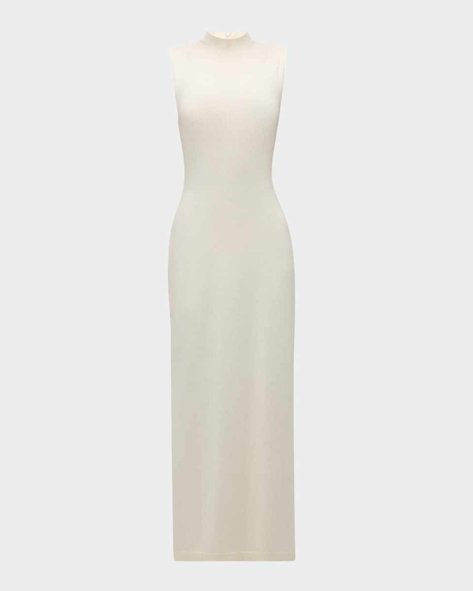Mock-Neck Embellished Sleeveless Knit Maxi Dress